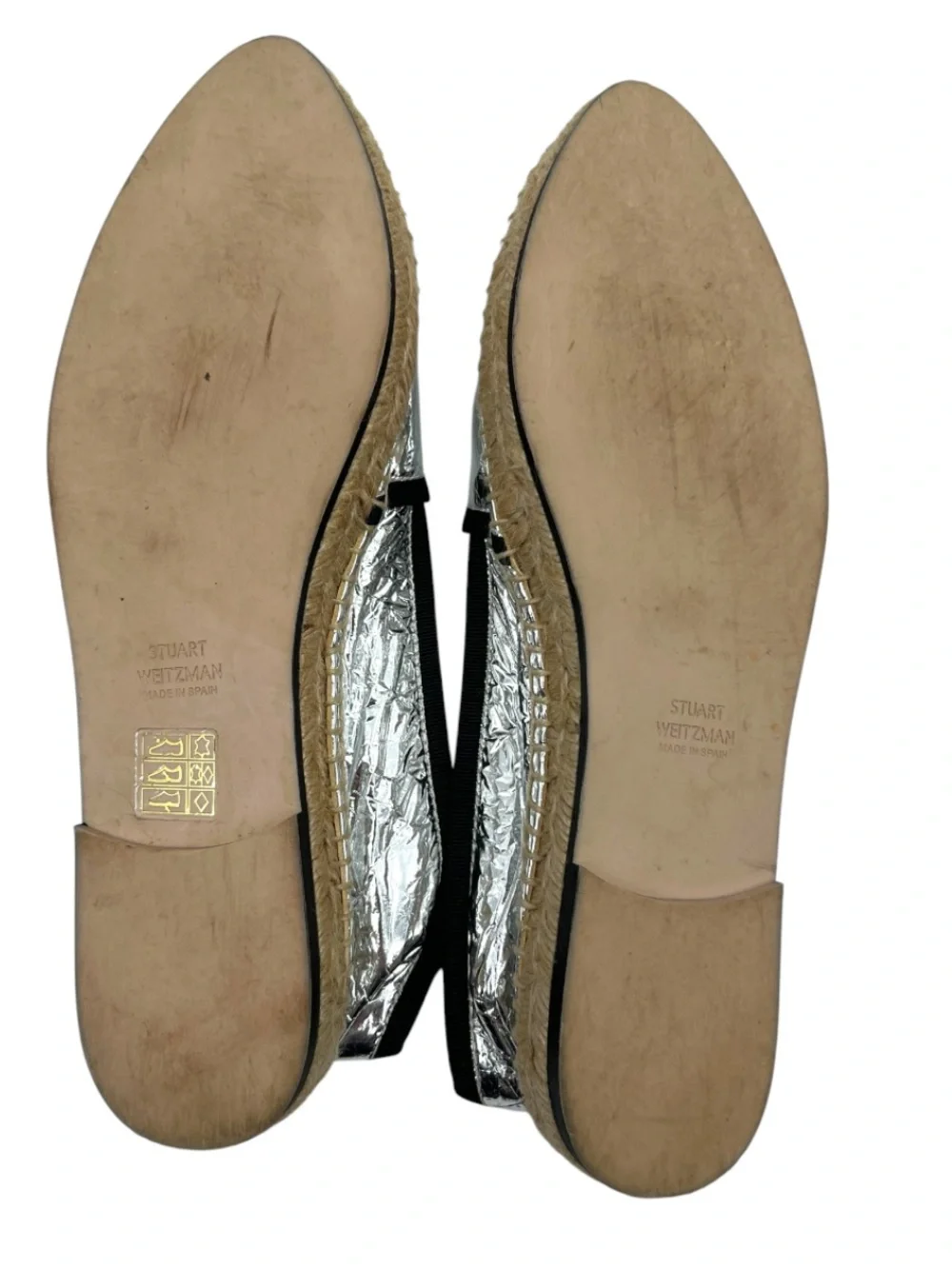 Stuart‎ Weitzman silver crinkle metallic esaprilles sz 8.5